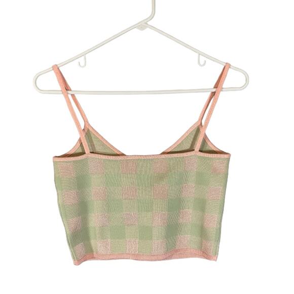 Zara Pink & Green Plaid Colorful Square Pattern Sleeveless Crop Top Women Sz S - Picture 2 of 7